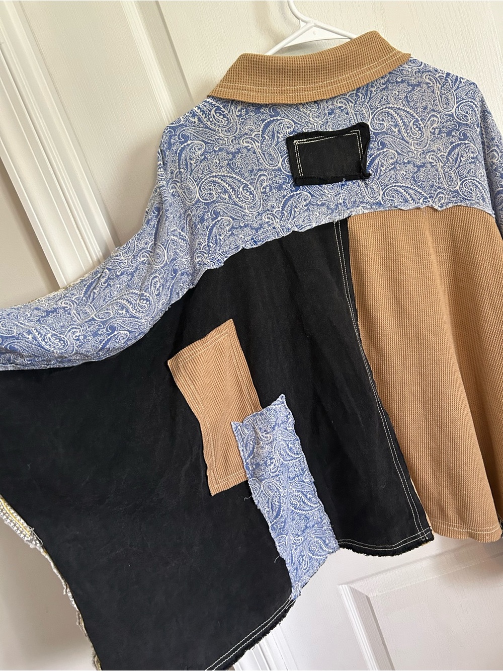 POL Button Shirt NWT Dolman Sleeve Mixed Fabric Western Patchwork Boho Oversized - Picture 8 of 11